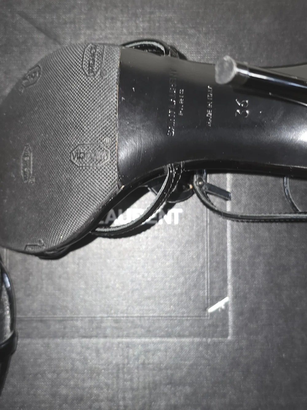 Saint Laurent Black Patent Leather T-Strap Logo High Heels - Picture 5 of 5